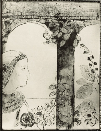 Odilon Redon - Profil de jeune fille sur fond d'arcatures