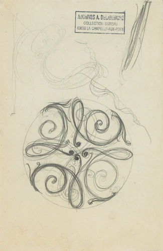 Auguste Delaherche - Croquis d'une rosace avec motifs d'arabesques