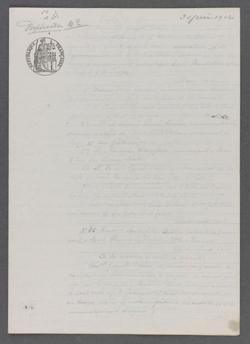 Anonyme - Contrat Dalou du 30 juin 1902