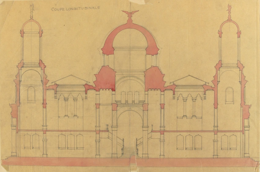 Exposition universelle de 1900, pavillon royal de Roumanie, coupe longitudinale - Jean-Camille Formigé