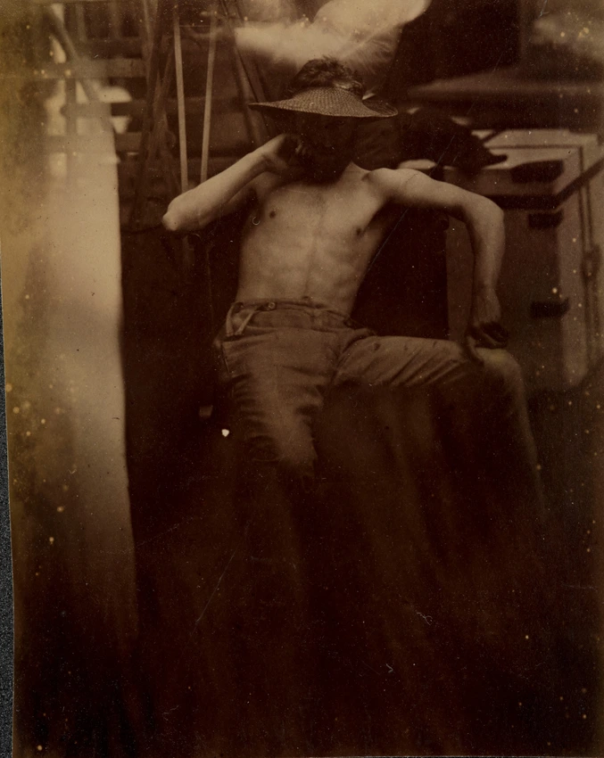 Modèle masculin torse nu assis portant un chapeau [Autoportrait ?] - Jacques De Lalaing