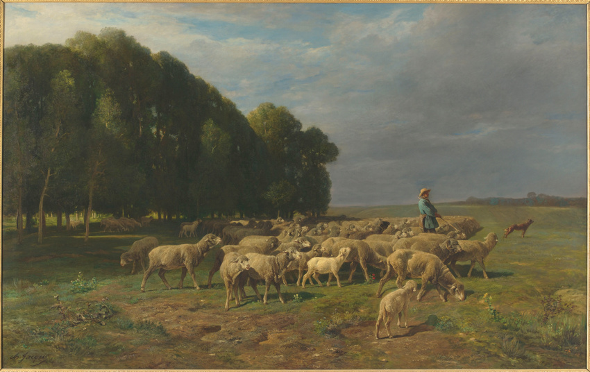 油彩画 Ce sont les moutons 額装 Troupeau de moutons dans un paysage - Charles Emile Jacque | Musée