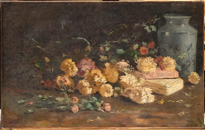Maxime Maufra - Nature morte de fleurs avec vase et livre