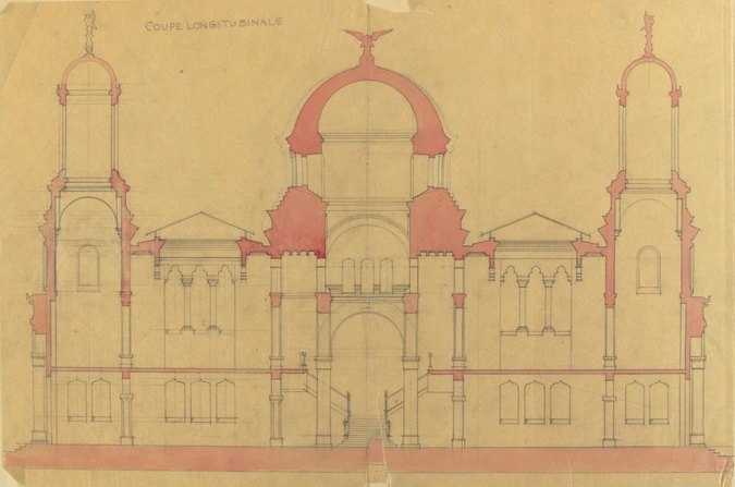 Exposition universelle de 1900, pavillon royal de Roumanie, coupe longitudinale - Jean-Camille Formigé