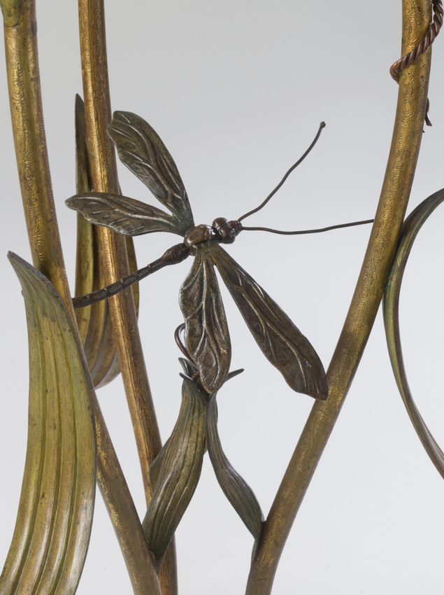 Anonyme - Lampadaire sur pied à décor de roseaux et libellules