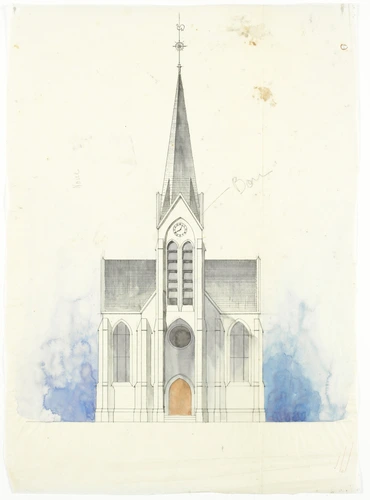 Alphonse Gosset - Elévation de la façade principale de l'église Saint-Germain-le...