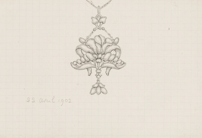 Enguerrand du Suau de la Croix - Pendentif à motif végétal et floral, pendeloque...