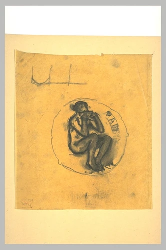 William Laparra - Figure nue, assise, portant une flûte de Pan à ses lèvres