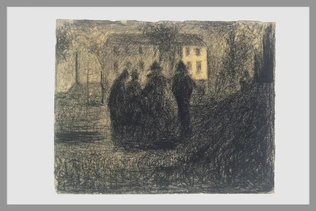 Groupe de figures devant une maison et quelques arbres - Georges Seurat