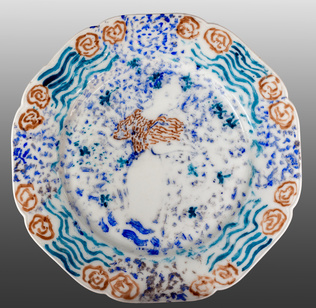 Edouard Vuillard - Assiette plate : Femme au corsage à rayures orange