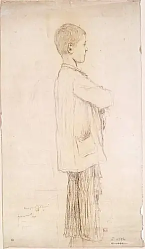 Jules-Alexis Muenier - Jeune garçon , en blouse, de profil à droite
