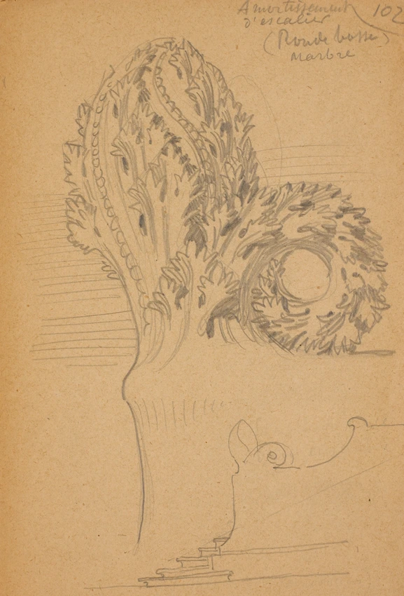 Eugène Grasset - Amortissement d'escalier orné de feuillage