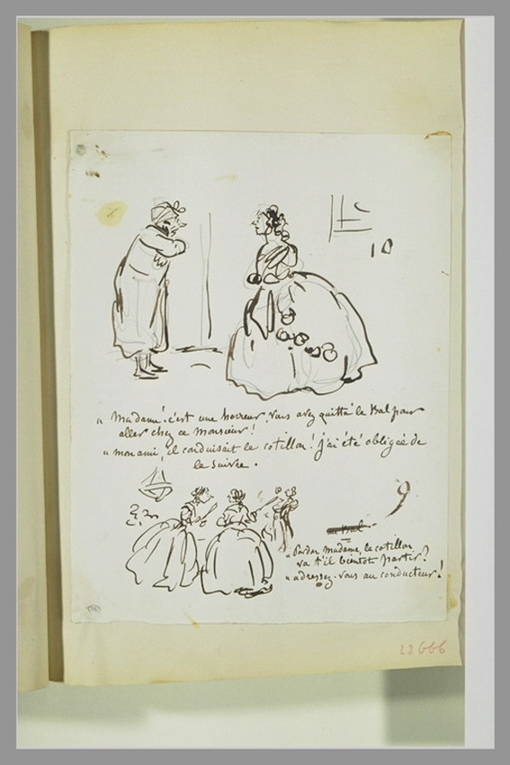 caricatures-femme-rentrant-du-bal-deux-femmes-discutant-au-bal