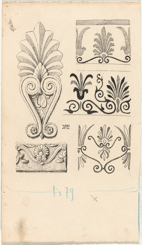 Jules Passepont - Planche de cinq motifs de palmettes, dont deux en relief