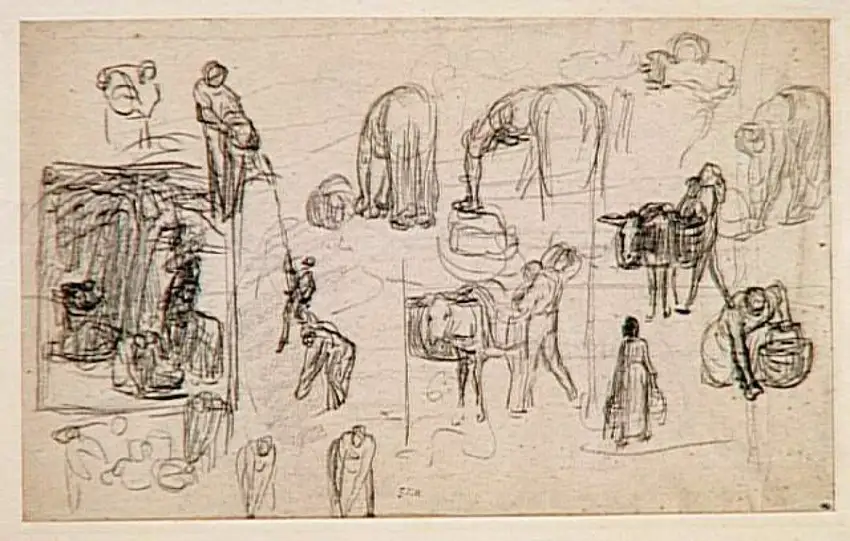 Jean-François Millet - Feuille d'études pour 'la Cueillette des Pommes'