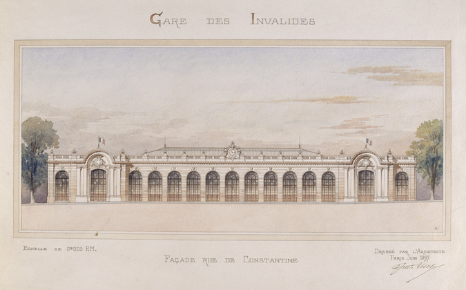 Juste Lisch - Gare des Invalides à Paris, façade rue de Constantine