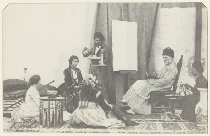 Henry Sauvaire - Portrait de Camille Rogier peignant, deux hommes et trois jeune...