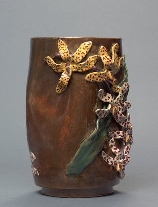 Emile Gallé - Vase à décor d'orchidées en haut-relief