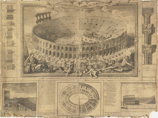 Anonyme - Vérone, arènes, plan et détails d'architecture