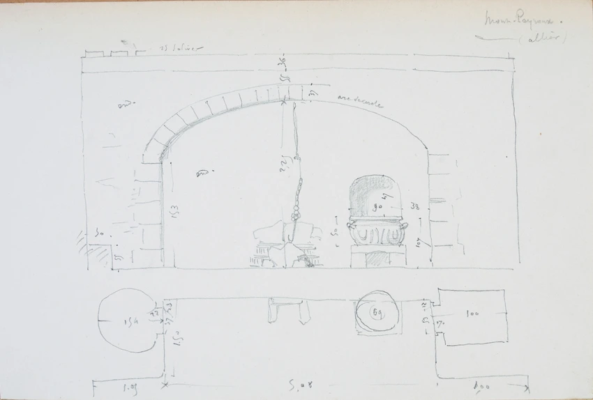 Victor Ruprich-Robert - Montpeyroux, élévation et plan d'une cheminée de cuisine