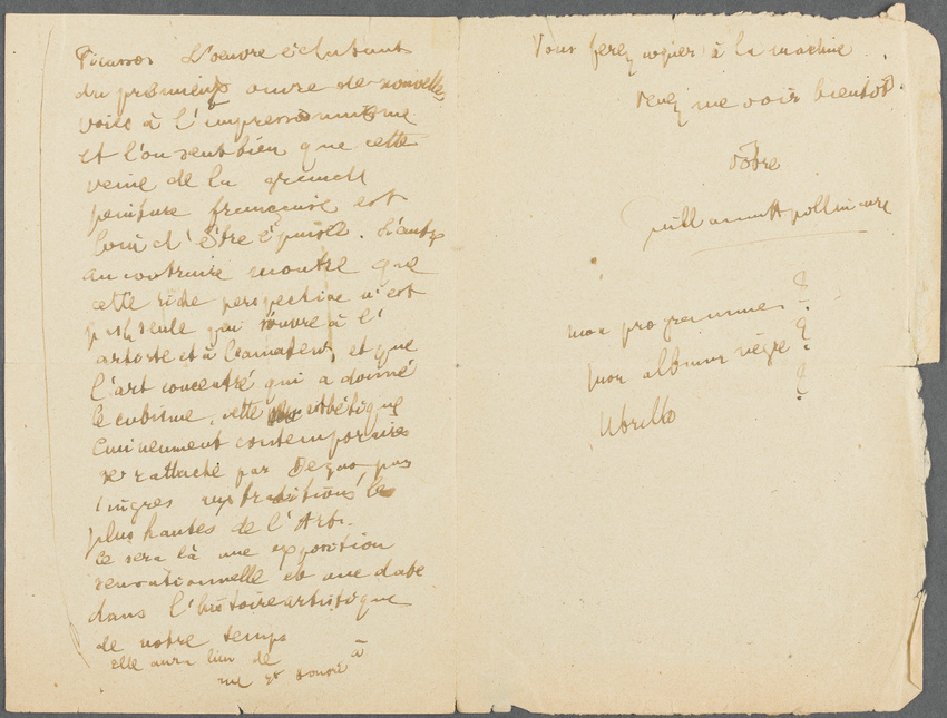 Guillaume Apollinaire - Correspondance manuscrite : Guillaume Apollinaire à Paul...