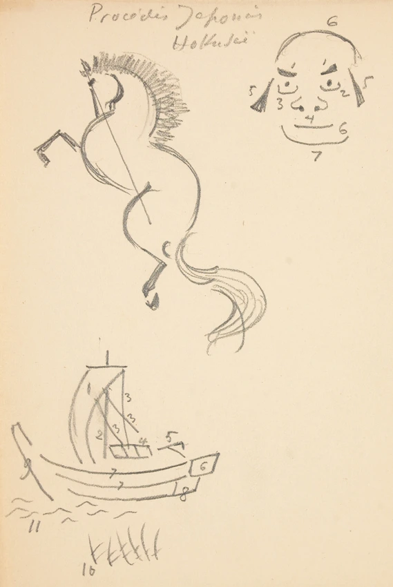 Eugène Grasset - Tête d'homme, cheval et bateau