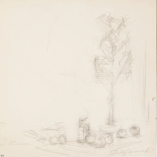Alberto Giacometti - Branche dans un vase, flacon et pommes