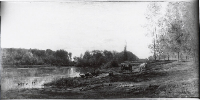 Charles-François Daubigny - Les Laveuses, effet de soleil couchant sur l'Oise