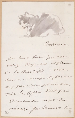 Edouard Manet - Chat couché, tourné vers la gauche, décorant une lettre à Isabel...