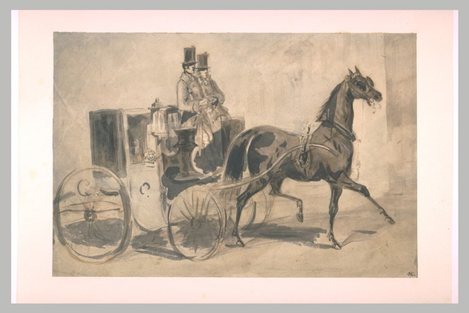 Constantin Guys - Coupé attelé d'un cheval allant vers la droite