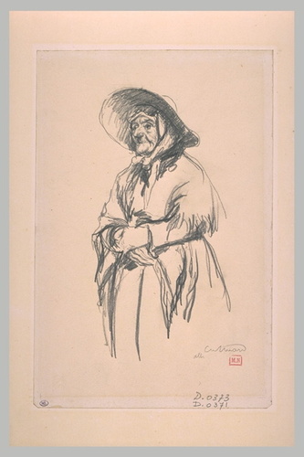 Charles Huard - Vieille femme, coiffée d'un large chapeau sur un fichu
