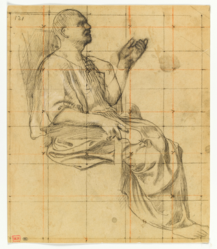 Homme assis, drapé, de profil vers la droite, la main gauche levée - Pierre Puvis de Chavannes