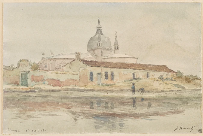 Henri Rouart - Vue d'une église sur une île de la lagune vénitienne