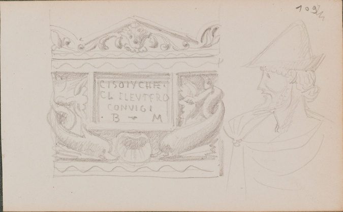 Louis Boitte - Face de sarcophage ornée de dauphins encadrant une inscription
