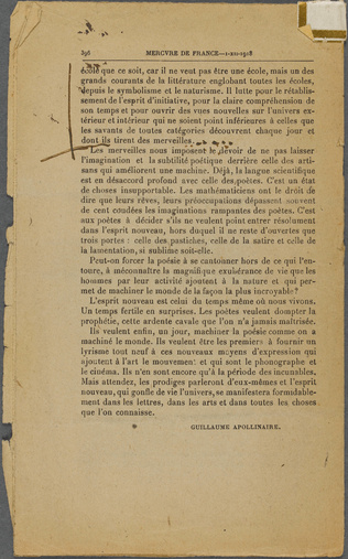 Guillaume Apollinaire - Mercure de France - I-XII-1918. p. 385 à 396, L'Esprit n...
