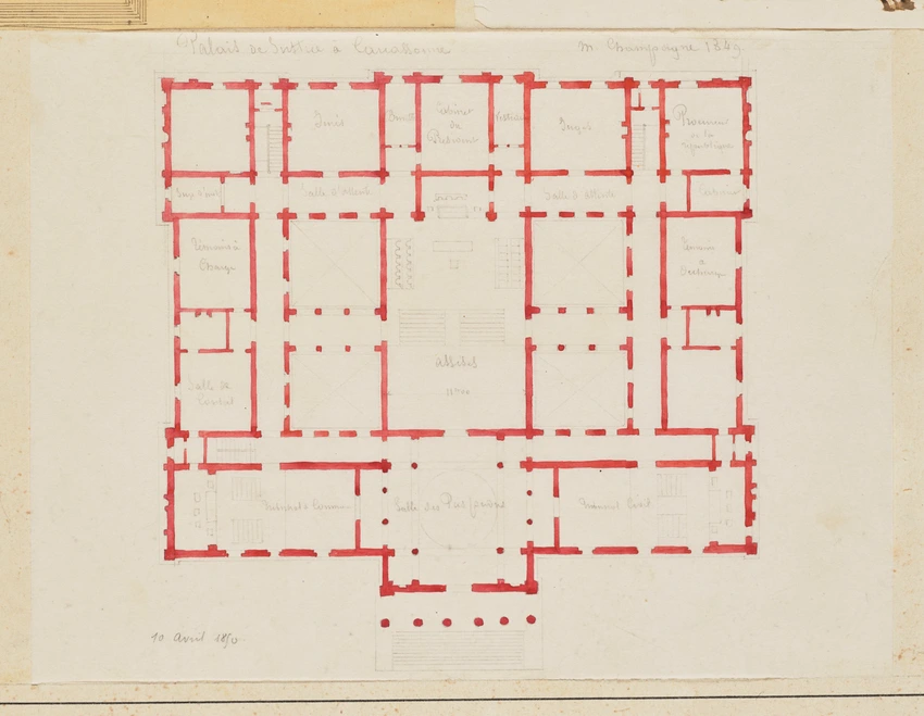 Edouard Villain - Mr Champagne, Plan d’un palais de Justice à Carcassonne, 1849
