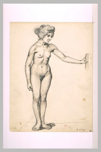 Charles Cottet - Femme nue, debout, coiffée avec un chignon