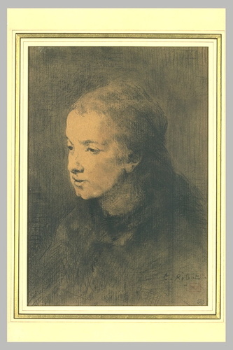 Théodule Ribot - Portrait de femme, à mi-corps, vue de trois quarts à gauche