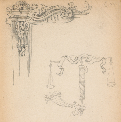 Eugène Grasset - Entablement pour un miroir et dessin de balance