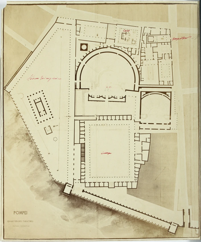 Pierre Lampue - Pompéi, plan du quartier des théâtres