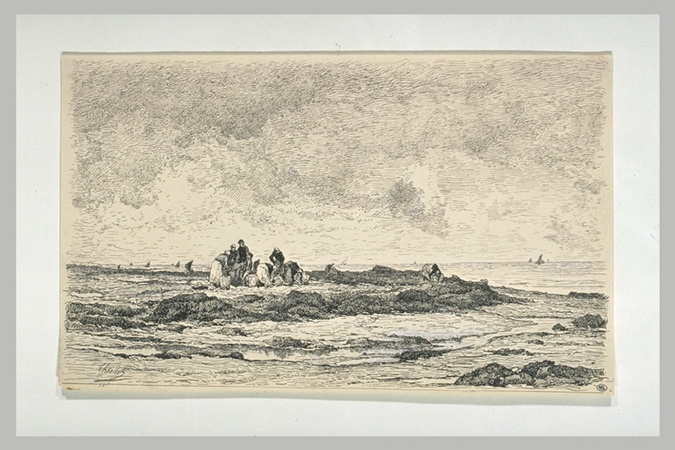Alexandre Thiollet - Femmes ramassant des moules à marée basse