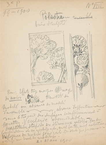 Eugène Grasset - Pilastre en bois sculpté orné d'arbres