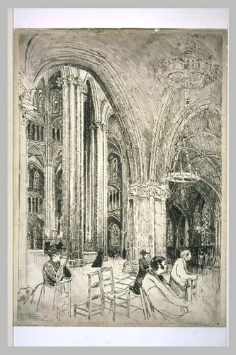 Joseph Pennell - La cathédrale de Bourges : l'abside, les fenêtres hautes et le ...