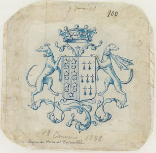 Emile Gallé - Blason aux armes de la famille de Moncuit de Boiscuillé ou Montcui...