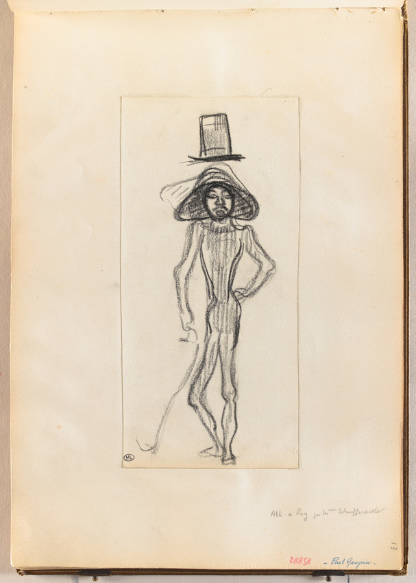 Paul Gauguin - Homme très mince debout, de face, coiffé d'une sorte de chapeau c...
