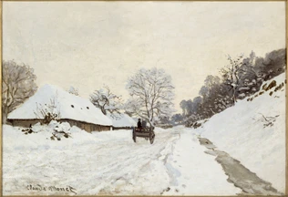 Claude Monet - La Charrette. Route sous la neige à Honfleur