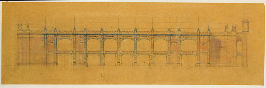 Projet pour l'Exposition universelle de 1889, élévation des travées du palais des Beaux-Arts ou du palais des Arts Libéraux - Jean-Camille Formigé