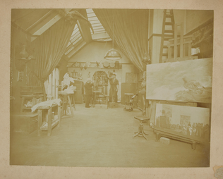 Harry C. Ellis - Gérôme dans son atelier avec un modèle masculin pour "L'Ouvrier...