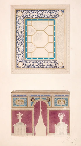 Hôtel Galliera, projet de décoration pour un salon de musique et projet de plafond, deuxième variante - Félix Duban