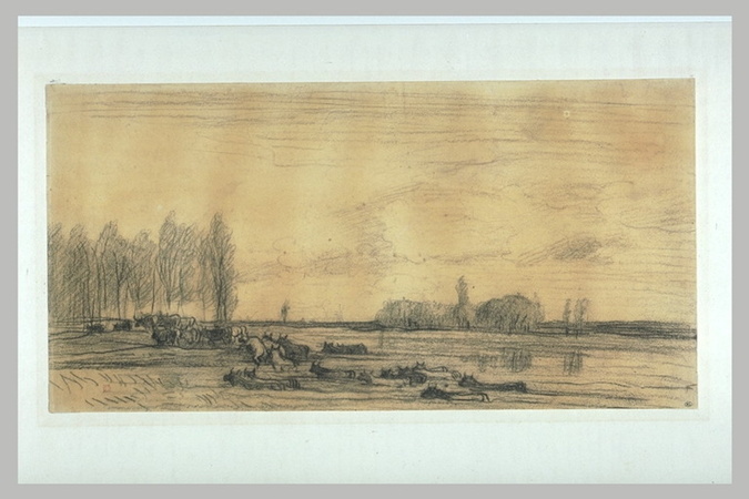 Charles-François Daubigny - Troupeau de vaches sortant d'une rivière
